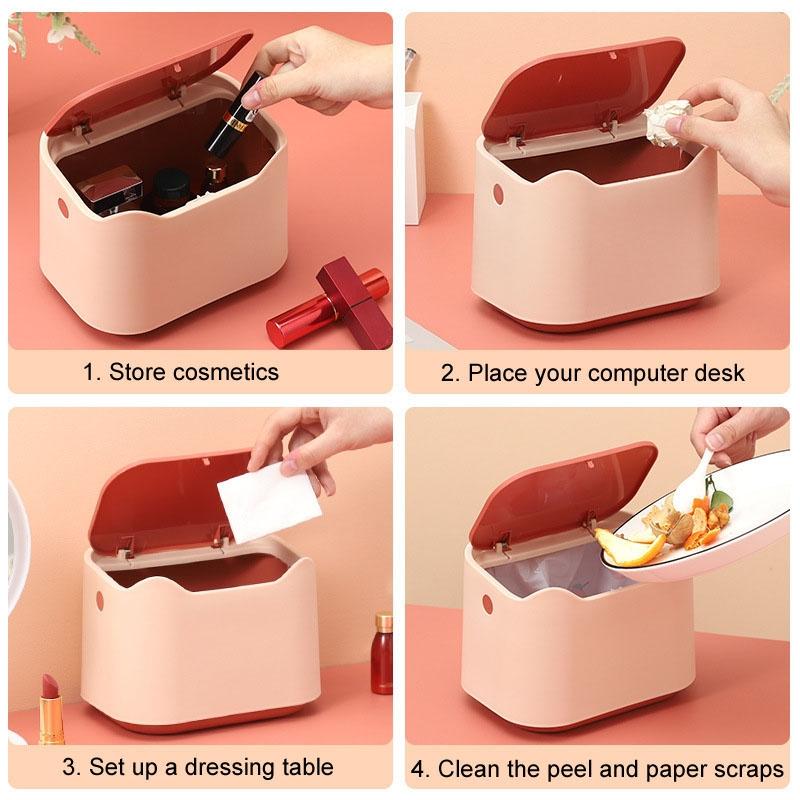 Compact Push Lid Desktop Wastebasket Odor Isolating Mini Trash Can For Pet Litter 5