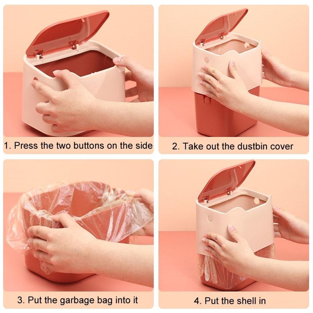 Compact Push Lid Desktop Wastebasket Odor Isolating Mini Trash Can For Pet Litter 6