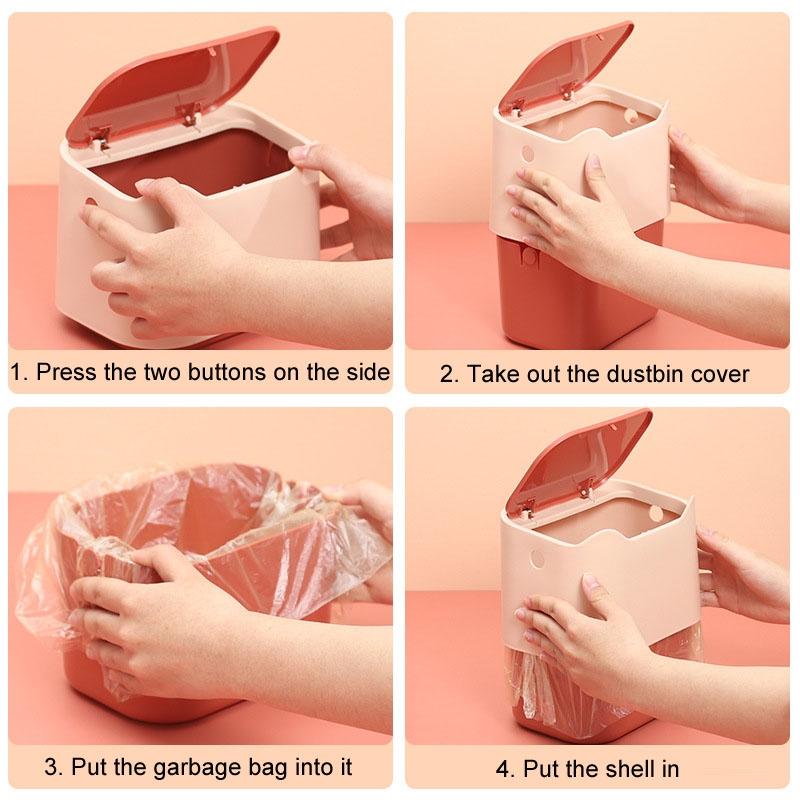 Compact Push Lid Desktop Wastebasket Odor Isolating Mini Trash Can For Pet Litter 6