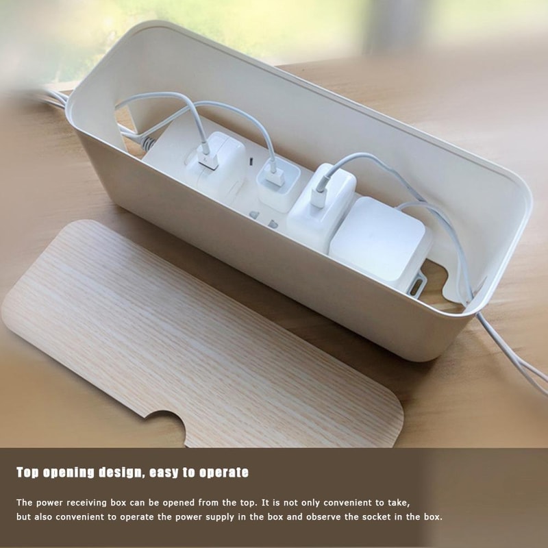 Anti Dust Cable Management Box With Wooden Lid Power Strip Organizer 1