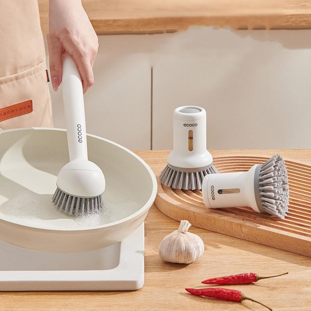 2Pcs Soap Dispensing Dish Brush Set With Rotatable Pot Scrubber 2