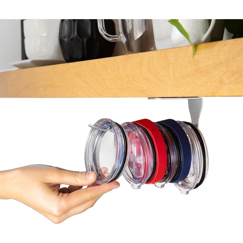 Self Adhesive Under Cabinet Tumbler Lid Organizer For Cup Lid Storage 1