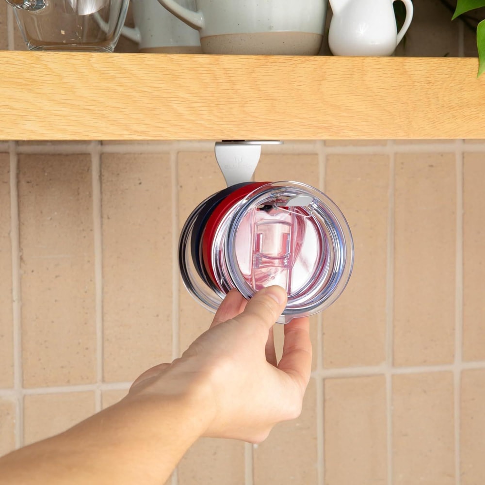 Self Adhesive Under Cabinet Tumbler Lid Organizer For Cup Lid Storage 5