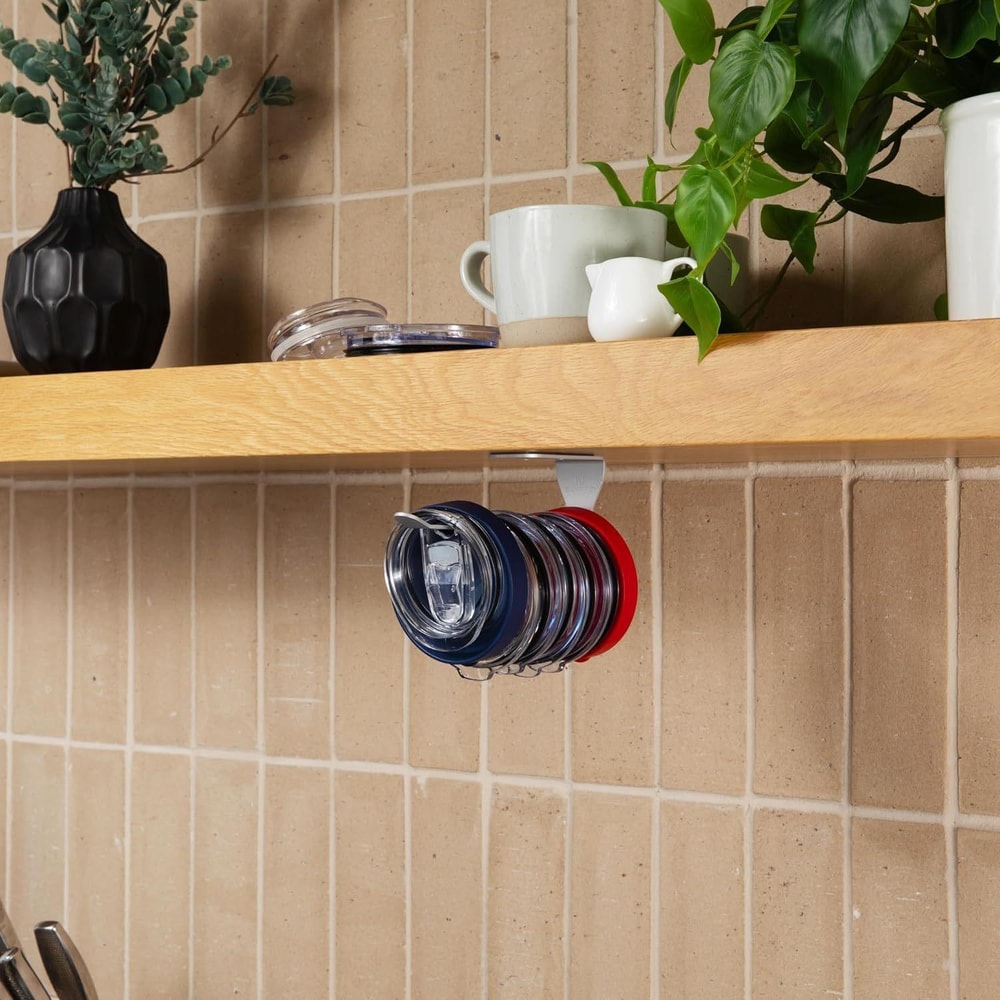 Self Adhesive Under Cabinet Tumbler Lid Organizer For Cup Lid Storage 6