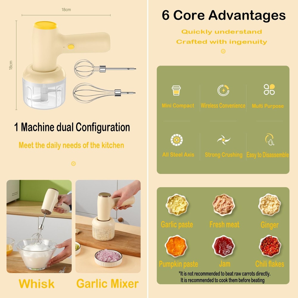 Cordless 2 In 1 Electric Garlic Chopper And Egg Beater Mixer 2