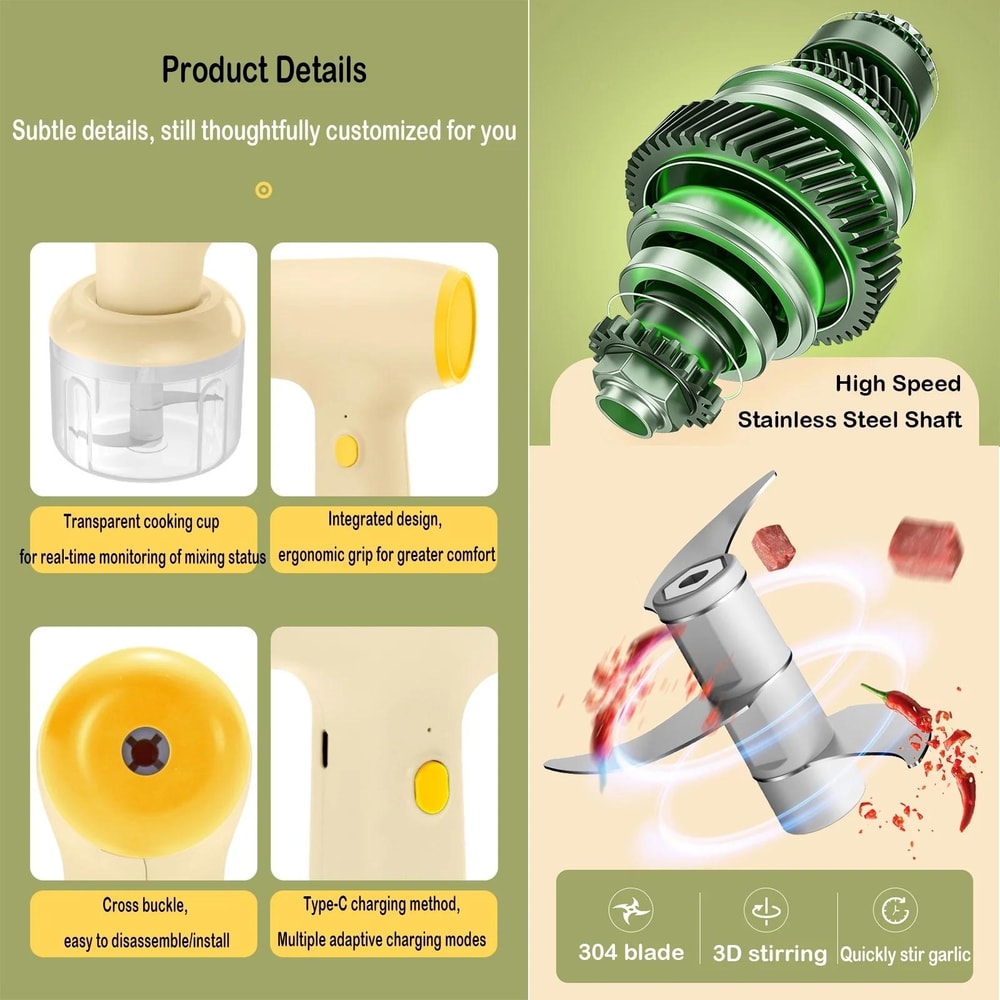 Cordless 2 In 1 Electric Garlic Chopper And Egg Beater Mixer 3
