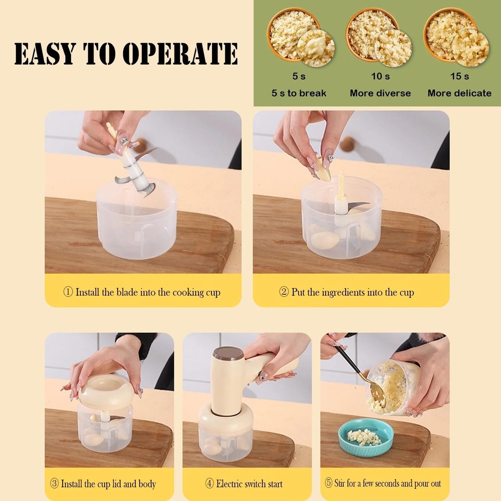 Cordless 2 In 1 Electric Garlic Chopper And Egg Beater Mixer 6