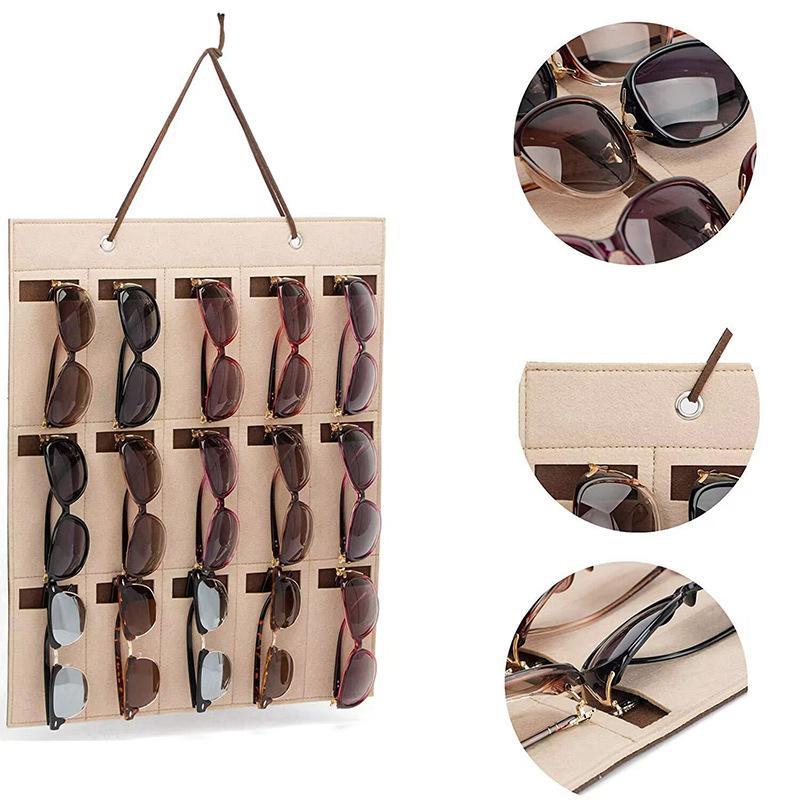 Felt Hanging Sunglasses Organizer 15 Slot Behind Door Eyeglasses Storage Bag 2