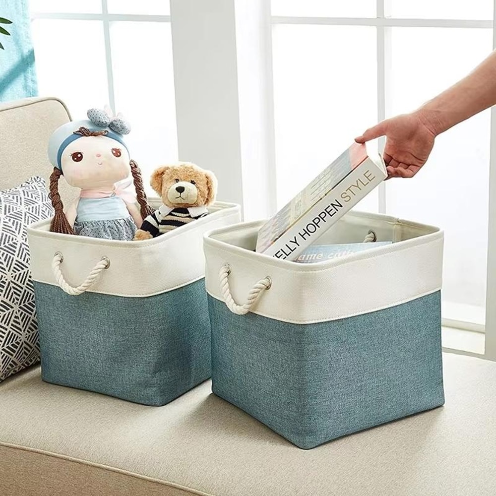 Linen Storage Basket Collapsible Fabric Cube Organizer