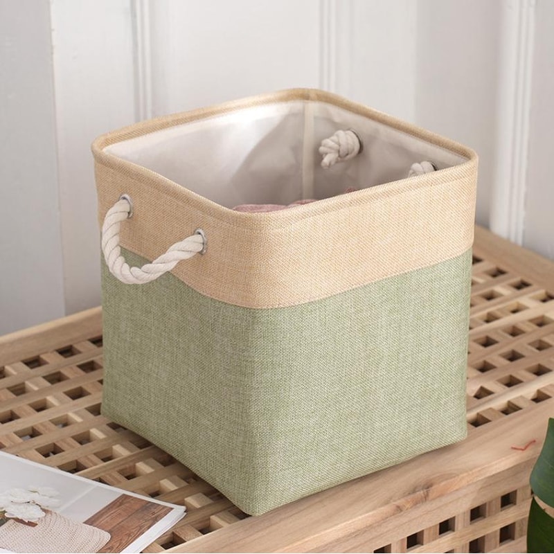 Linen Storage Basket Collapsible Fabric Cube Organizer