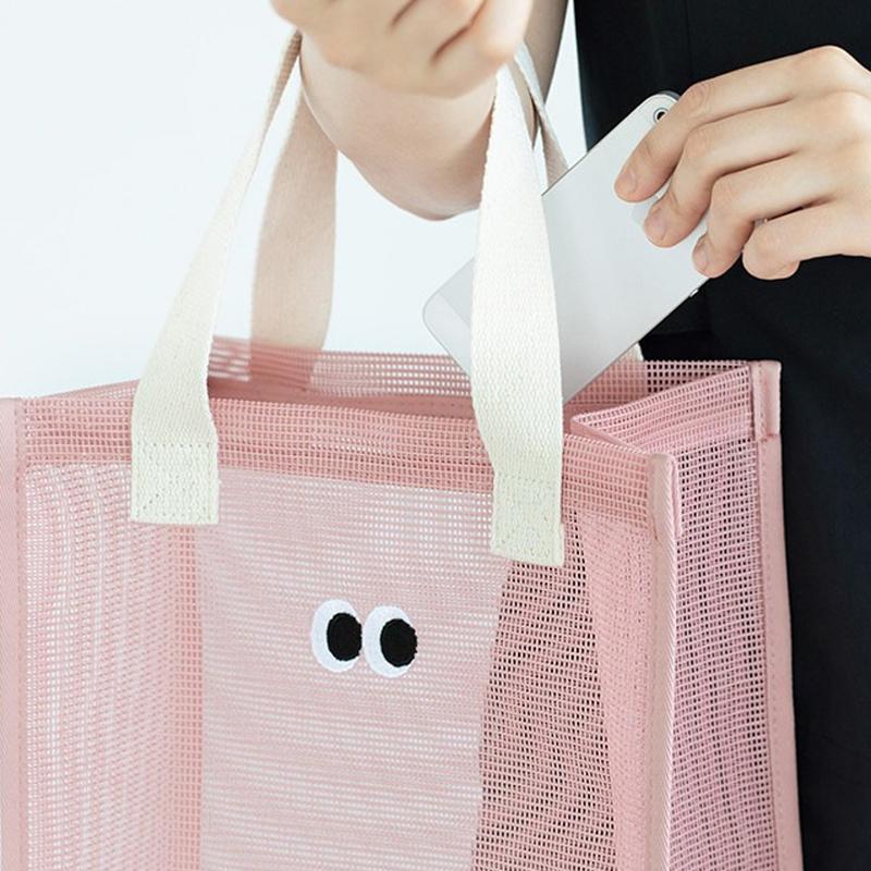Cute Eyes Mesh Beach Bag Portable Swim And Toiletry Storage Tote 4