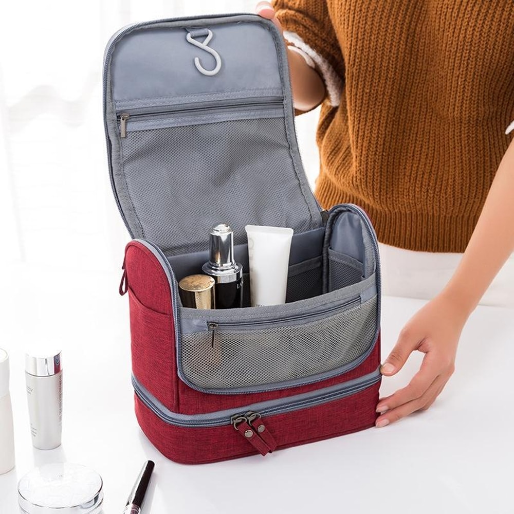 Large Capacity Waterproof Travel Makeup Bag with Hook and Wet Dry Separation