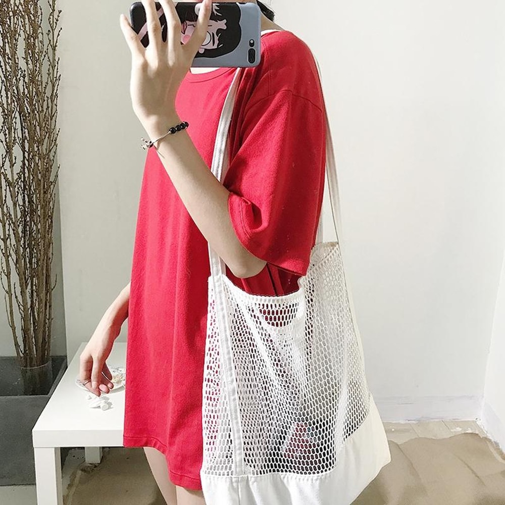 Transparent Mesh Shoulder Bag for Students Lightweight Black See Through School Bag