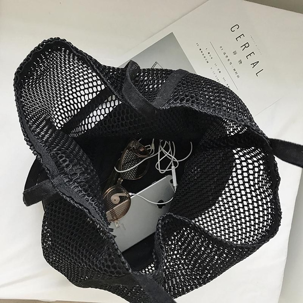 Transparent Mesh Shoulder Bag for Students Lightweight Black See Through School Bag
