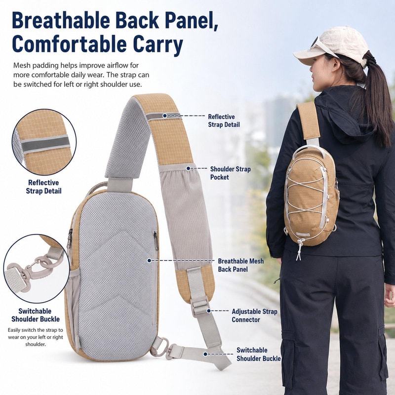 Waterproof Crossbody Bag Lightweight Nylon Chest Bag For Travel And Outdoor Use 2