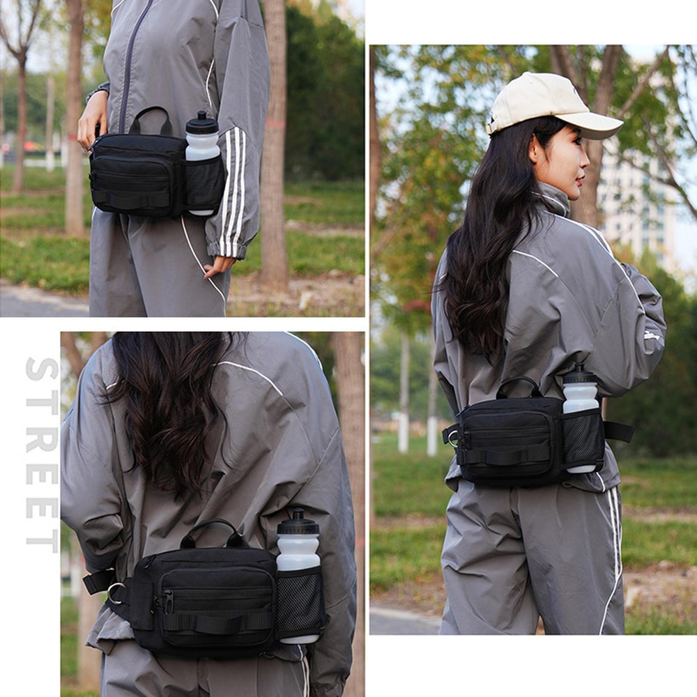 Waterproof Hiking Waist Pack With Bottle Holder Large Capacity Fitness Bag 7