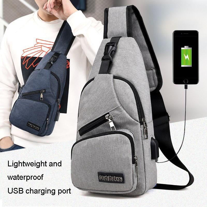 Men Chest Bag with USB Port Lightweight Crossbody Shoulder Sling