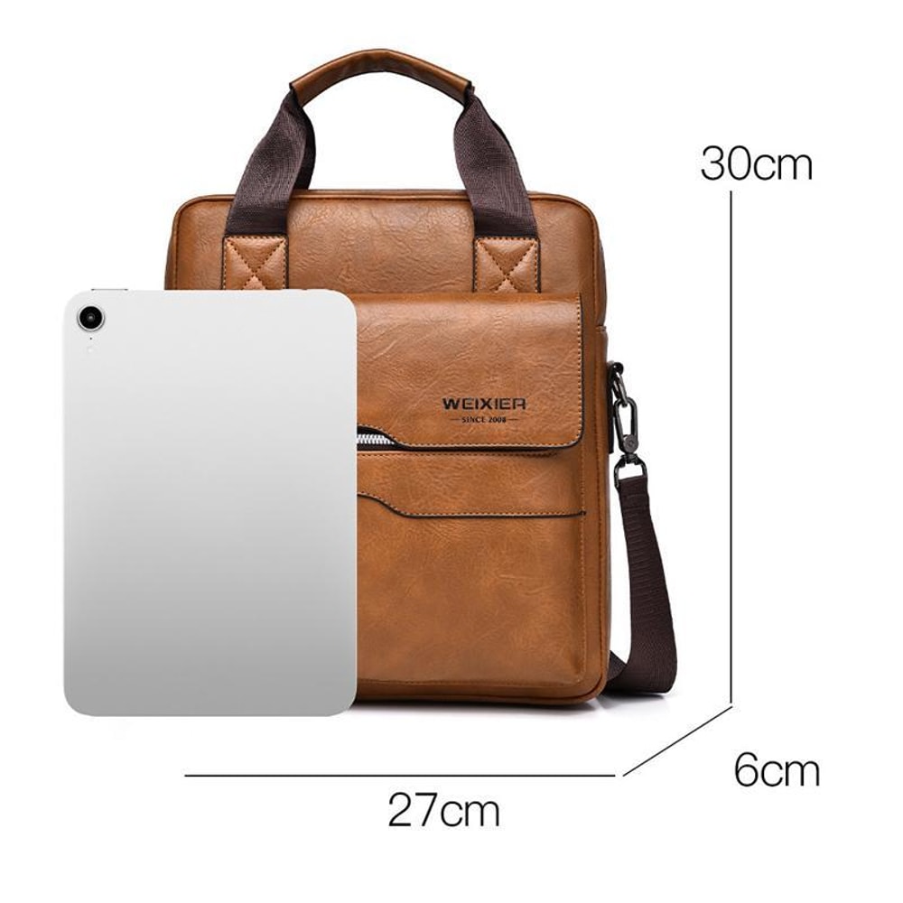 Mens PU Leather Vertical Messenger Bag for Work and Travel