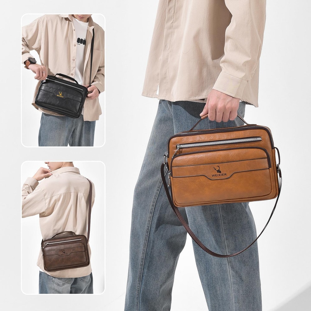 Retro Mens Crossbody Bag Waterproof PU Leather Business Shoulder Bag 1