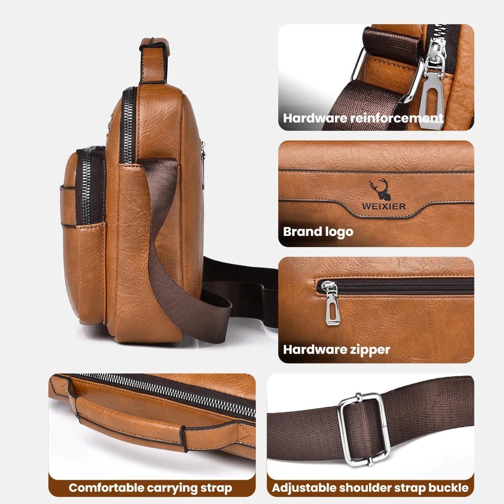 Retro Mens Crossbody Bag Waterproof PU Leather Business Shoulder Bag 4