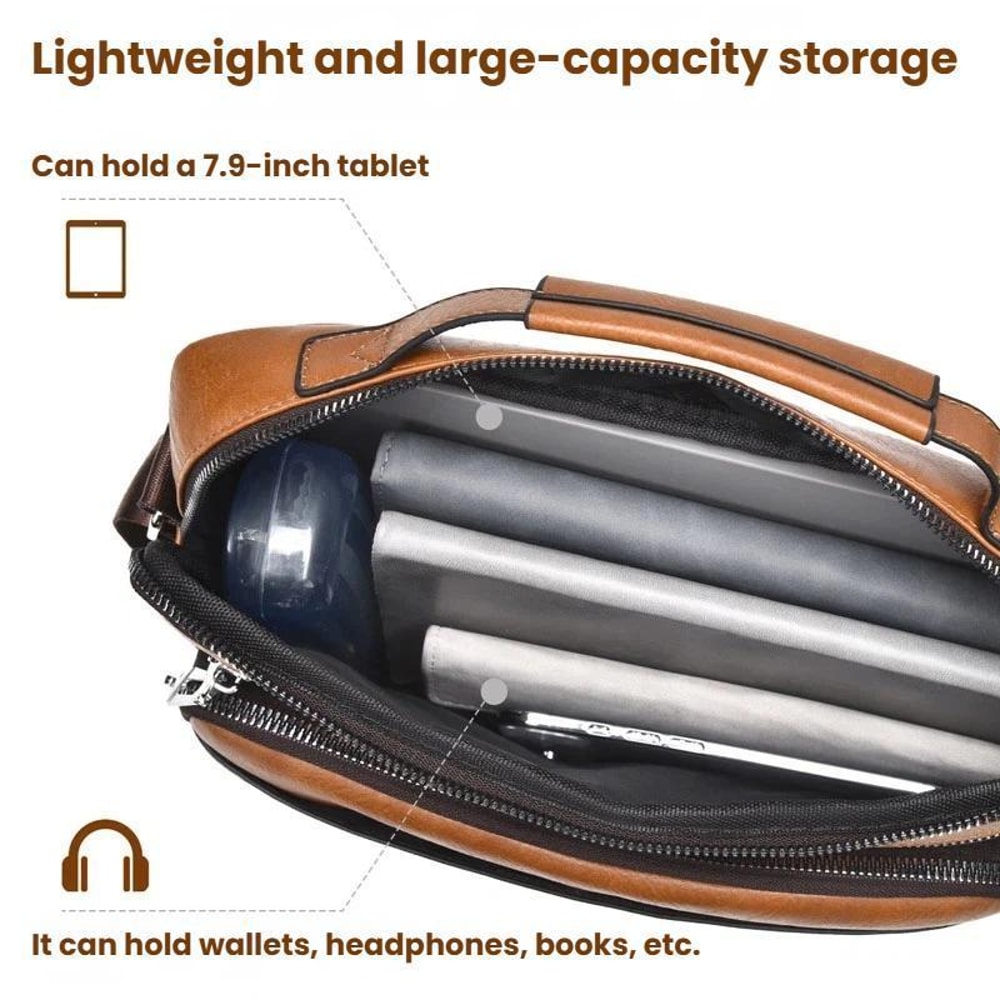 Retro Mens Crossbody Bag Waterproof PU Leather Business Shoulder Bag 6