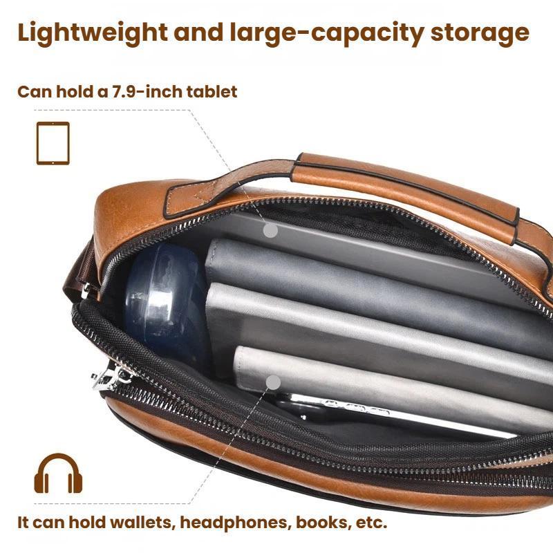 Retro Mens Crossbody Bag Waterproof PU Leather Business Shoulder Bag 6