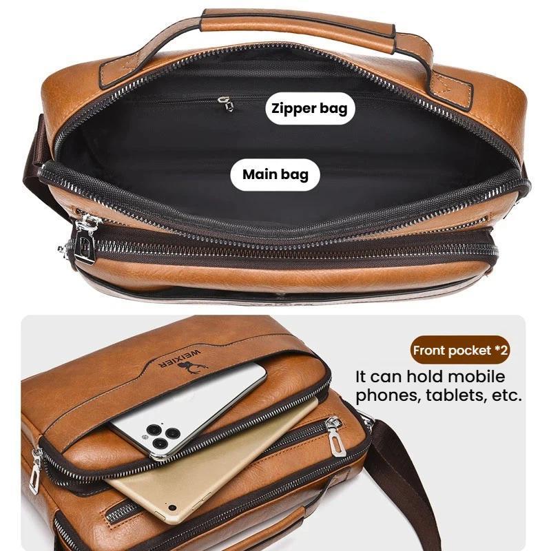Retro Mens Crossbody Bag Waterproof PU Leather Business Shoulder Bag 7