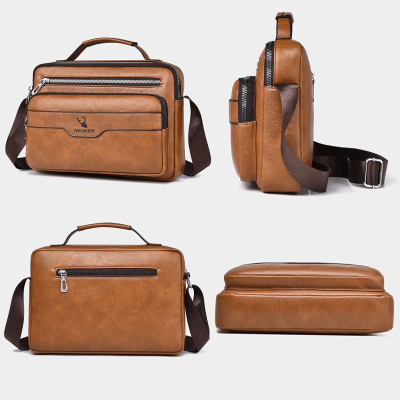 Retro Mens Crossbody Bag Waterproof PU Leather Business Shoulder Bag 8