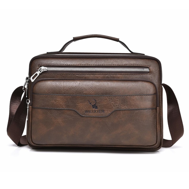 Retro Mens Crossbody Bag Waterproof PU Leather Business Shoulder Bag