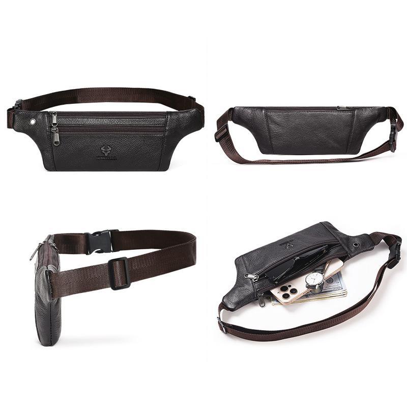 Mens Leather Waist Bag Crossbody Chest Bag for Travel