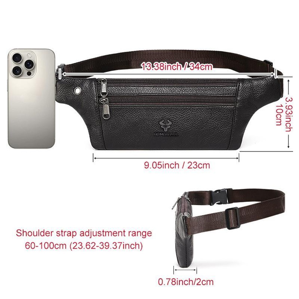 Mens Leather Waist Bag Crossbody Chest Bag for Travel