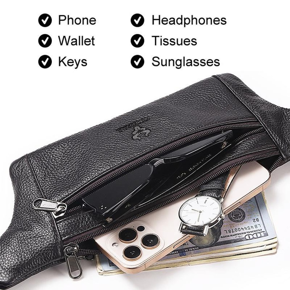 Mens Leather Waist Bag Crossbody Chest Bag for Travel