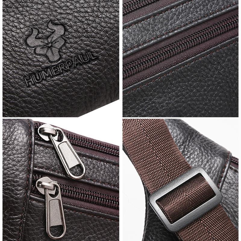 Mens Leather Waist Bag Crossbody Chest Bag for Travel