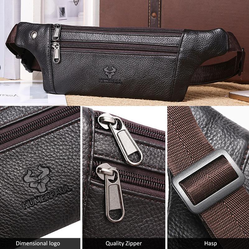 Mens Leather Waist Bag Crossbody Chest Bag for Travel