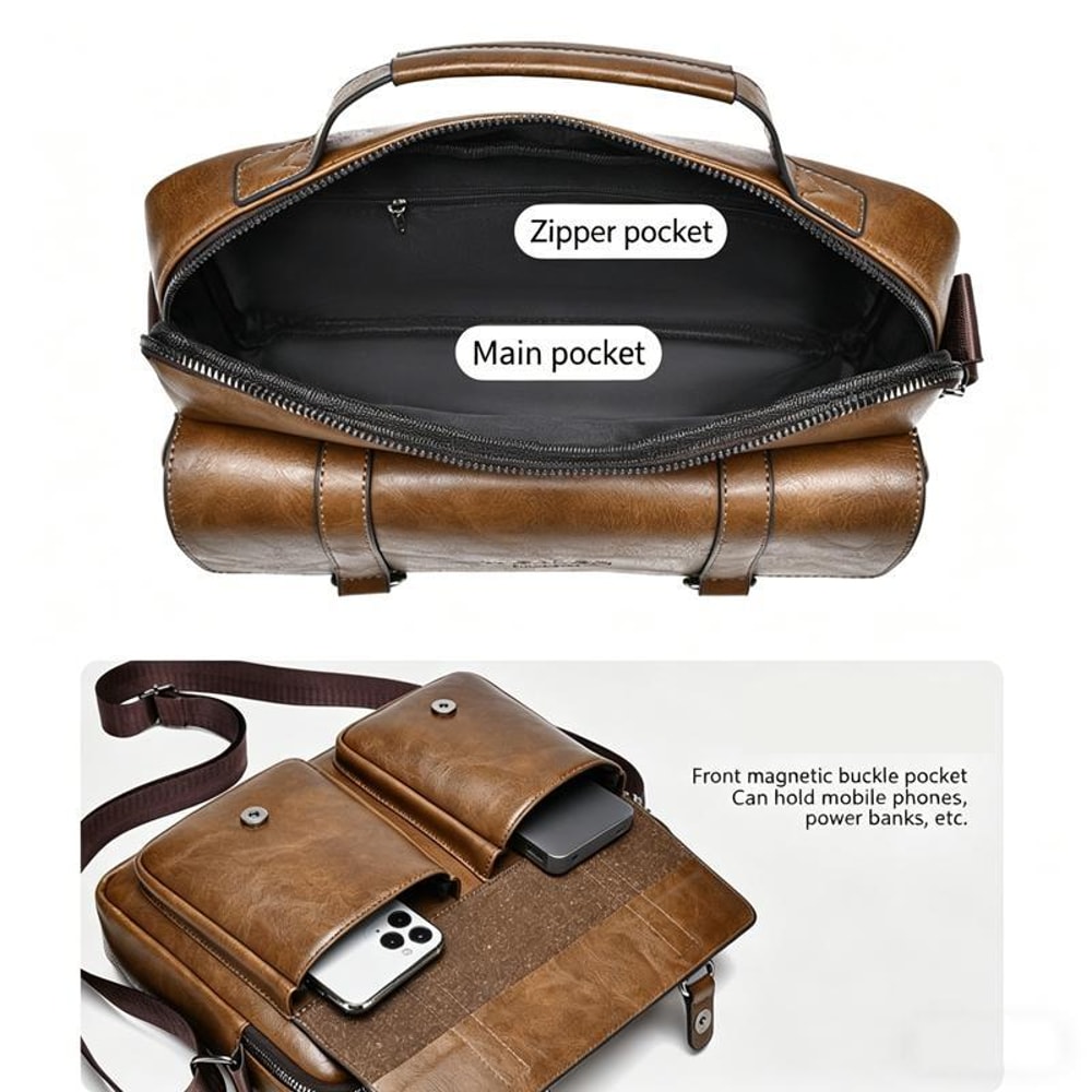 Waterproof PU Leather Messenger Bag For Men 4