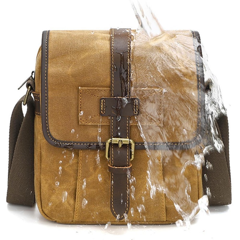Mens Waxed Canvas Crossbody Bag Vintage Leather Messenger Bag for Daily Commute