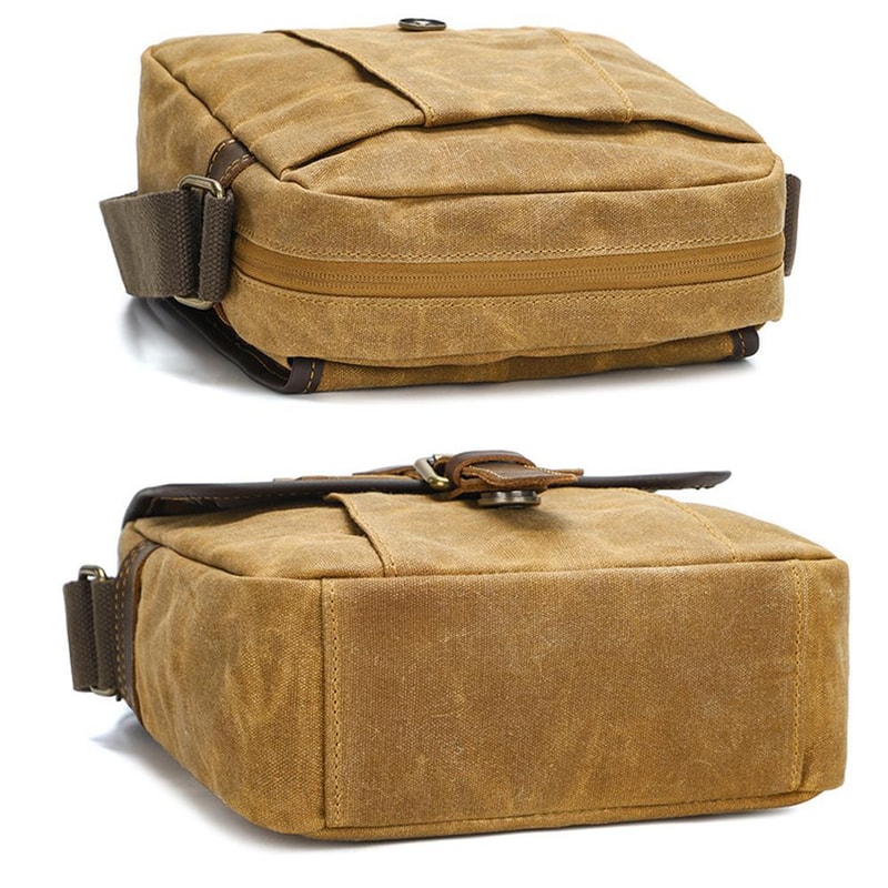 Mens Waxed Canvas Crossbody Bag Vintage Leather Messenger Bag for Daily Commute