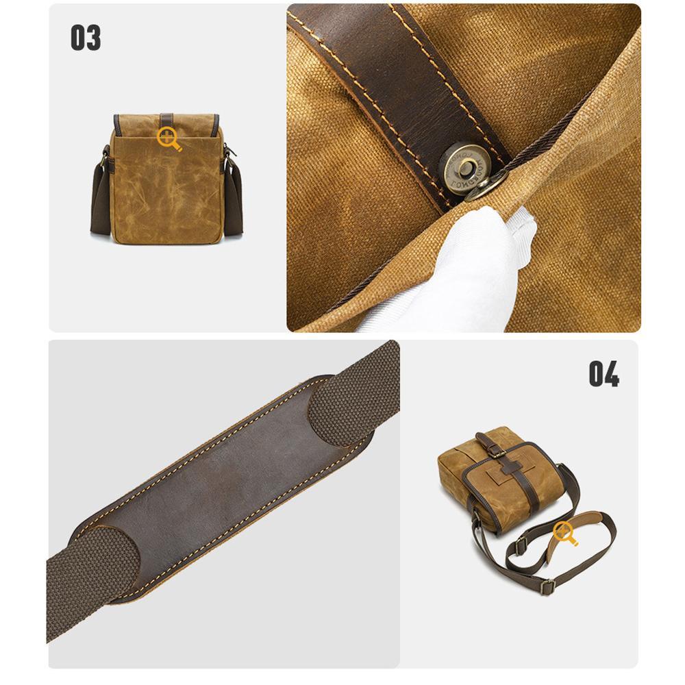Mens Waxed Canvas Crossbody Bag Vintage Leather Messenger Bag for Daily Commute
