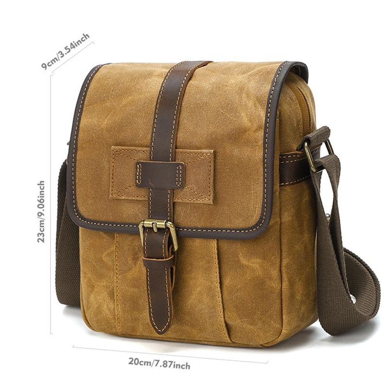 Mens Waxed Canvas Crossbody Bag Vintage Leather Messenger Bag for Daily Commute