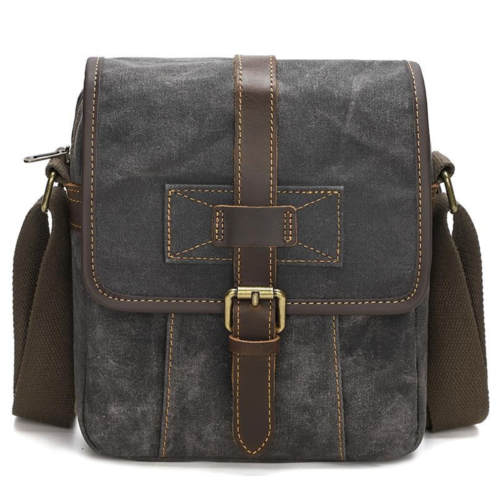 Mens Waxed Canvas Crossbody Bag Vintage Leather Messenger Bag for Daily Commute