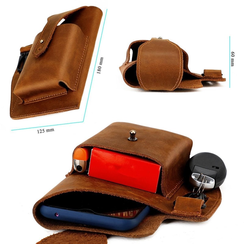 Genuine Leather Waist Bag For Men Outdoor Phone Belt Pouch 10