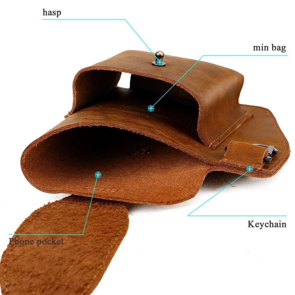 Genuine Leather Waist Bag For Men Outdoor Phone Belt Pouch 12