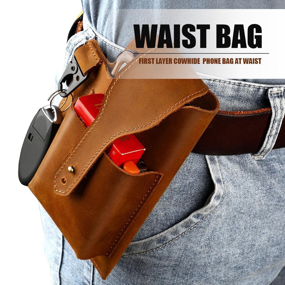 Genuine Leather Waist Bag For Men Outdoor Phone Belt Pouch 3