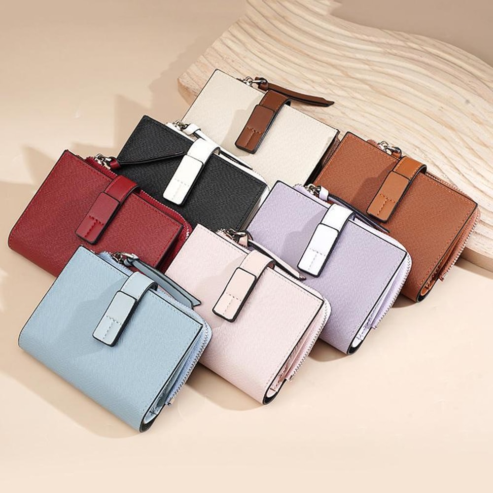 Women Compact Wallet with Snap Closure and Zippered Coin Pocket