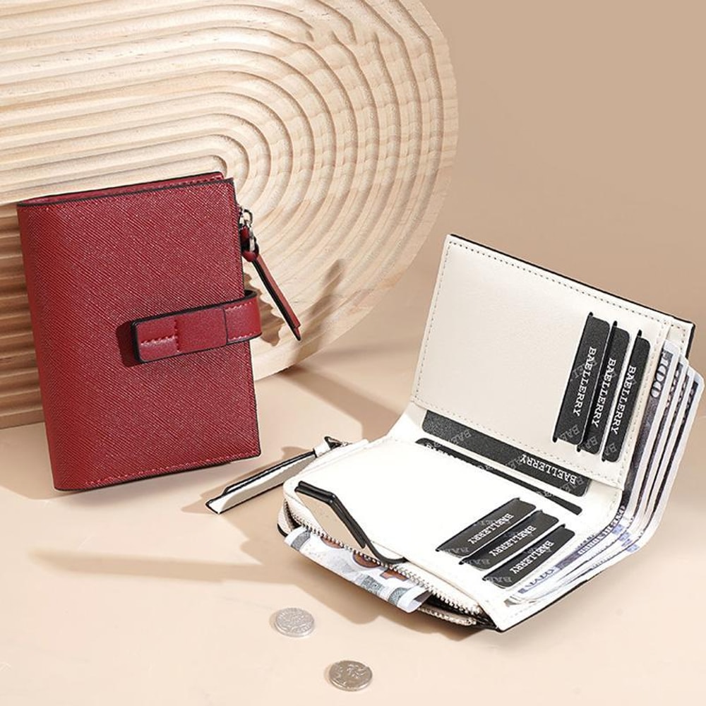 Women Compact Wallet with Snap Closure and Zippered Coin Pocket