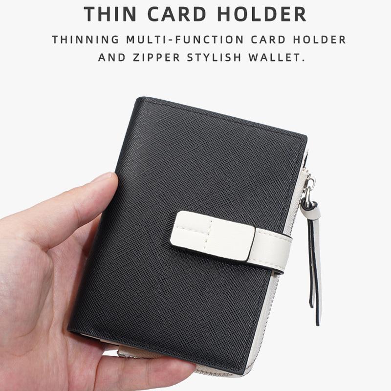 Women Compact Wallet with Snap Closure and Zippered Coin Pocket