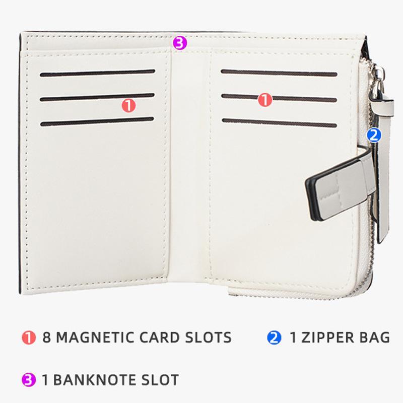 Women Compact Wallet with Snap Closure and Zippered Coin Pocket