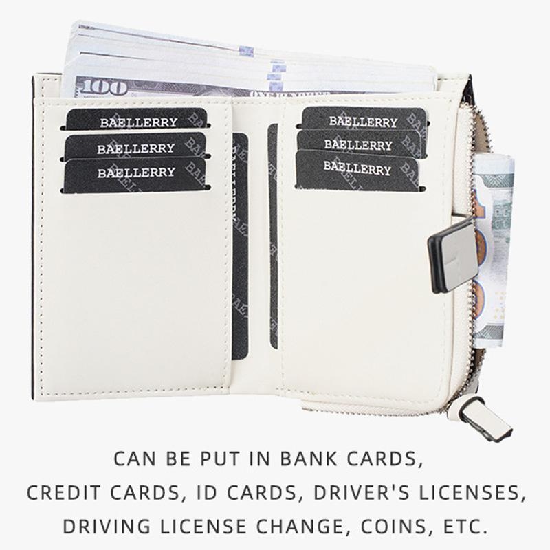 Women Compact Wallet with Snap Closure and Zippered Coin Pocket