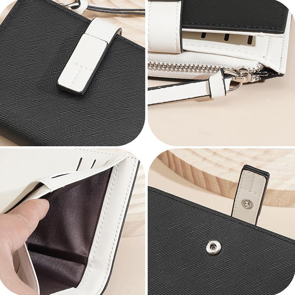 Women Compact Wallet with Snap Closure and Zippered Coin Pocket