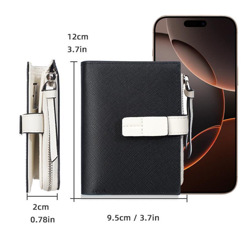 Women Compact Wallet with Snap Closure and Zippered Coin Pocket